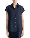 Vince Cap-sleeve Linen Button-front Blouse In Coastal Blue