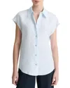 Vince Cap-sleeve Linen Button-front Blouse In Sky Mist