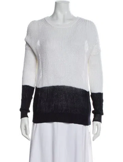 Pre-owned Vince Linen Colorblock Pattern Sweater In White