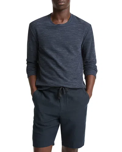 Vince Linen Double Knit Long Sleeve Crew In Blue