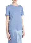 Vince Drop-shoulder Linen Crewneck Short-sleeve T-shirt In Blue