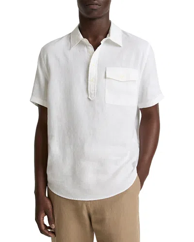Vince Short Sleeve Linen Popover Shirt In White