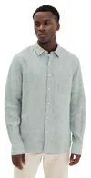 Vince Linen Long Sleeve Shirt Broad Leaf/optic White In Broad Leaf/optic White