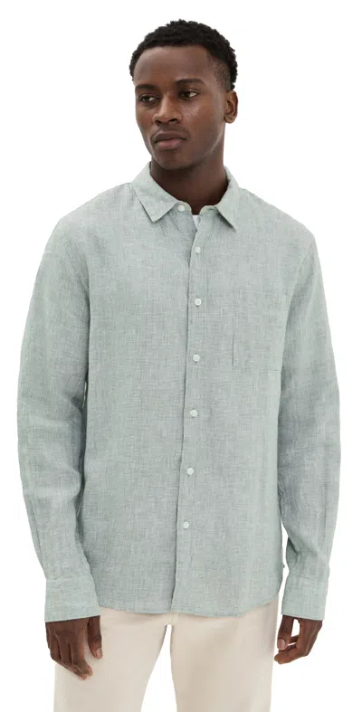 Vince Linen Long Sleeve Shirt Broad Leaf/optic White