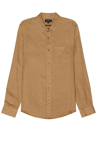 Vince Linen Long Sleeve Shirt In Caramel Desert