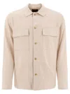 Vince Beige Linen Overshirt With Classic Collar In Neutral