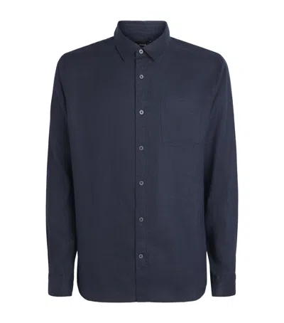 Vince Linen Patch Pocket Shirt In Blue