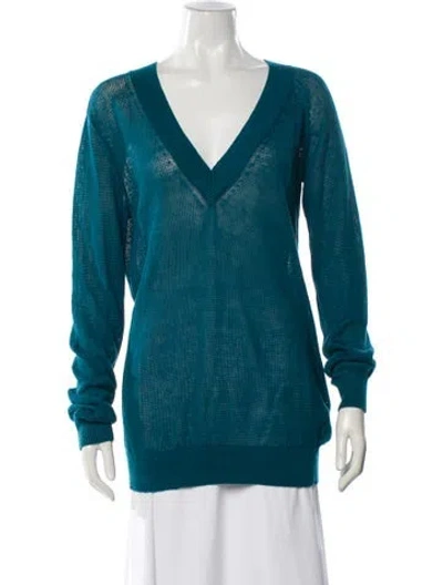 Pre-owned Vince Linen V-neck Sweater In Blue