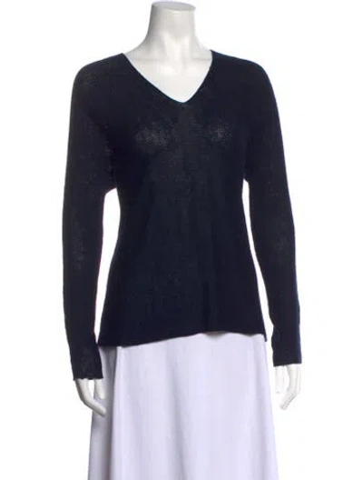Pre-owned Vince Linen V-neck Sweater W/ Tags In Blue