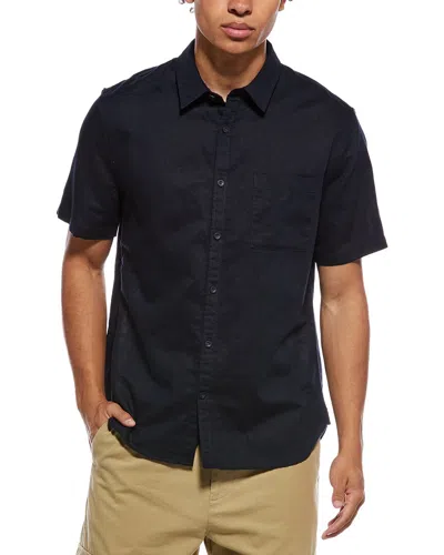 Vince Linen-blend Button-down Shirt In Black