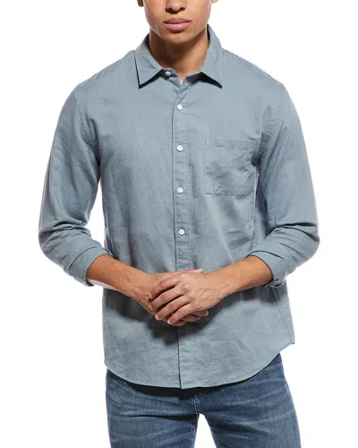 Vince Linen-blend Button-down Shirt In Blue