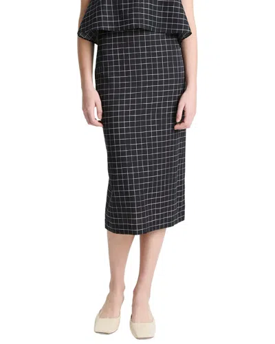 Vince Linen-blend Trellis Plaid Pencil Skirt In Black