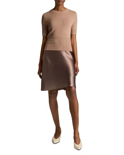 Vince Lingerie-trim Short Satin Slip Skirt In Brown