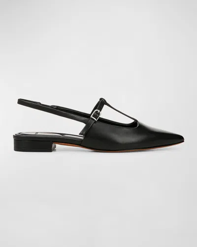 Vince Lliana Leather T-strap Ballerina Flats In Black