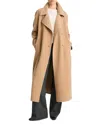 Vince Double Breasted Wool Blend Belted Coat In Camel