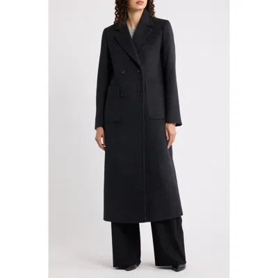 Vince Long Double Breasted Wool & Cashmere Blend Maxi Coat In Black