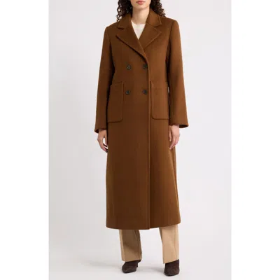 Vince Long Double Breasted Wool & Cashmere Blend Maxi Coat In Brown
