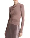 Vince Long Sleeve Knit Wrap Top In Brown