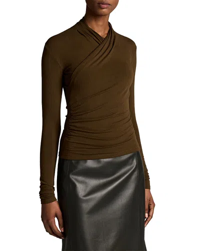 Vince Long Fixed Wrap Long Sleeve Top In Brown