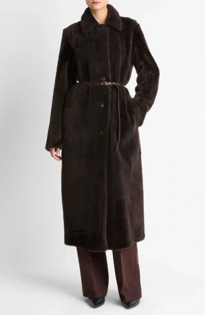 Vince Long Genuine Shearling Coat In Brown