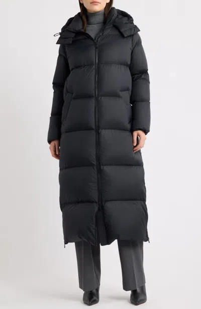Vince Long Hooded Down Puffer Coat In Black