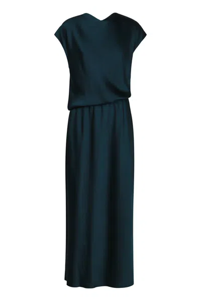 Vince Draped Short-sleeve Maxi Dress In Blue
