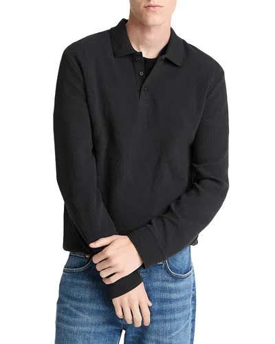 Vince Long Sleeve Basket Weave Polo Shirt In Black