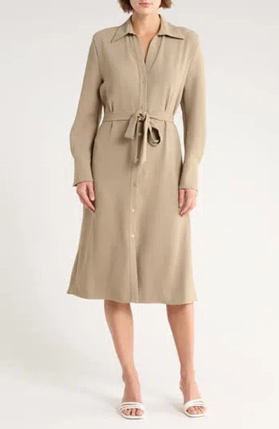 Vince Long Sleeve Belted Shirtdress In Neutral