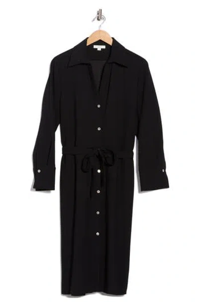 Vince Long Sleeve Belted Shirtdress In Black