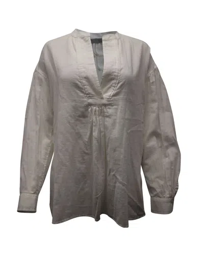 Vince Long Sleeve Blouse In White Cotton