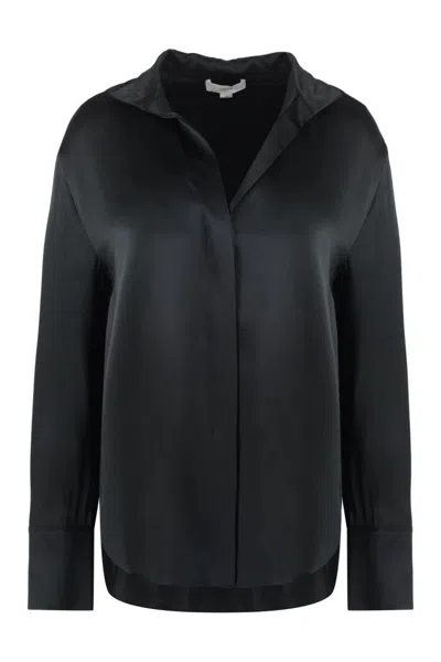 Vince Long Sleeve Blouse With Stand Collar In Black