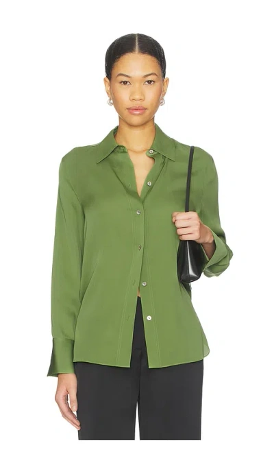 Vince Long Sleeve Button Down Blouse In Green