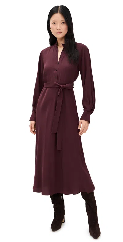 Vince Long Sleeve Collar Stand Shirt Dress Oxblood In Burgundy