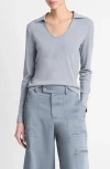 Shop Vince Long Sleeve Cotton & Modal Polo In Harbor