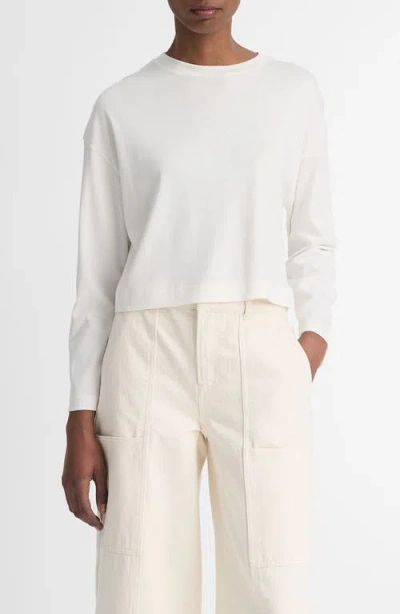 Vince Long Sleeve Cotton Crop T-shirt In Off White