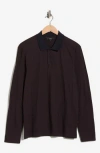 Vince Long Sleeve Cotton Knit Polo In Brown