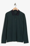 Vince Long Sleeve Cotton Knit Polo In Green