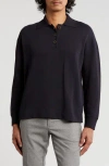 Vince Long Sleeve Cotton Rib Polo In Coastal