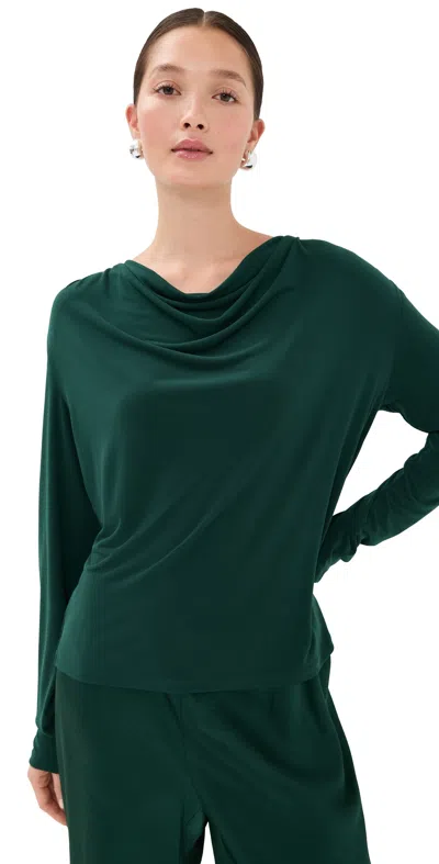 Vince Long Sleeve Cowl Neck Shirt Juniper In Green