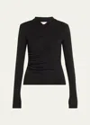 Vince Long Sleeve Fixed Stretch Wrap Top In Black In Black