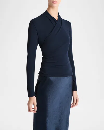Vince Long-sleeve Faux-wrap Top In Coastal Blue