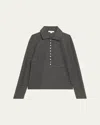 Vince Long-sleeve Fine Wool Buttoned Top In Gray