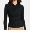 Vince Long Sleeve Fixed Stretch Wrap Top In Black