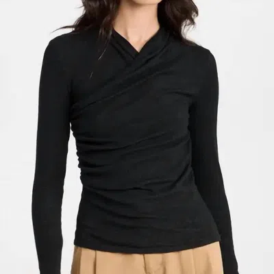 Vince Long Sleeve Fixed Stretch Wrap Top In Black