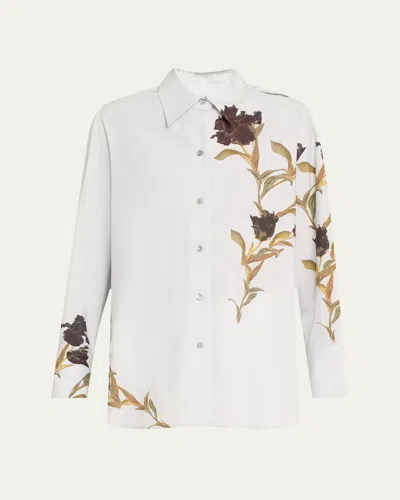 Vince Long-sleeve Iris Button-front Shirt In Salt Glass/black Iris