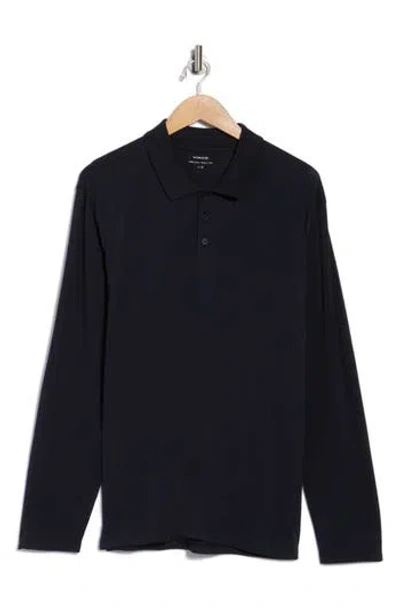 Vince Long Sleeve Knit Polo In Blue