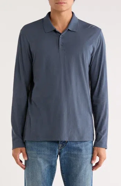 Vince Long Sleeve Knit Polo In Blue