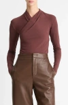 Vince Long Sleeve Knit Wrap Top In Black Rose
