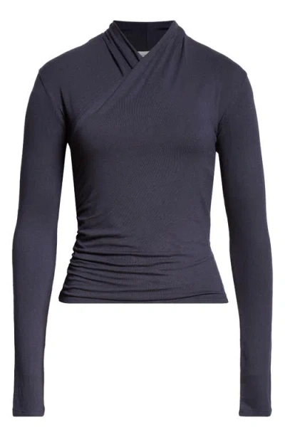 Vince Long Sleeve Knit Wrap Top In Coastal Blue