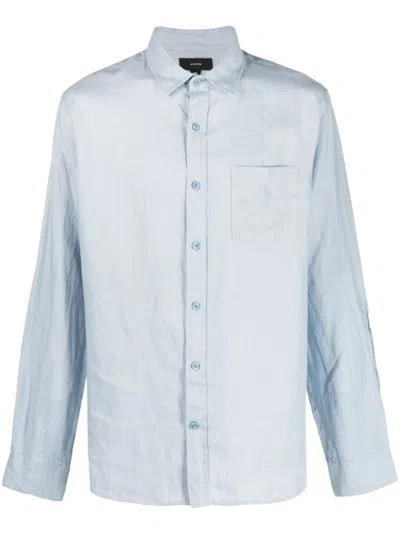 Vince Long-sleeve Linen Shirt In Blau